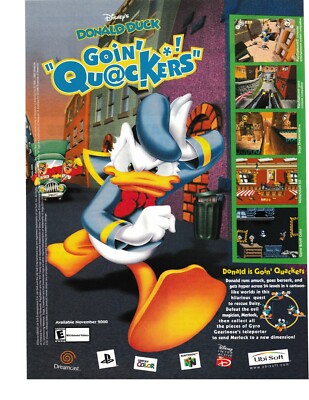 2000 Donald Duck Goin Quackers Print Ad Nintendo 64 N64 PS1 Dreamcast Vtg Disney