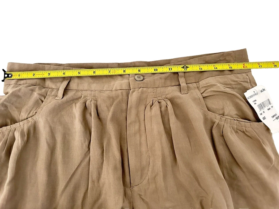 Pantalones capris de seda Catherine Malandrino para mujer talla 8 marrón puño corbata dobladillo Foto 4 de 4