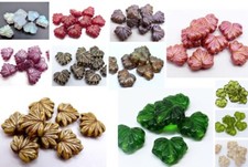 13MM CZECH GLASS HEART SHAPED MAPLE LEAF/DROP BEADS - HOLE THROUGH - (12PCS)