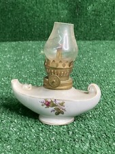 Mini Oil Lamp Light Lite Lantern Victorian Pink Roses Aladdin Porcelain Vtg