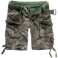 Brandit Savage Vintage Army Mens Combat Cargo Shorts Summer Travel Woodland Camo