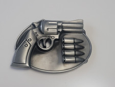 Silver Finish Pistol Gun  Bullets Buckle Western Cowboy Belt Buckle