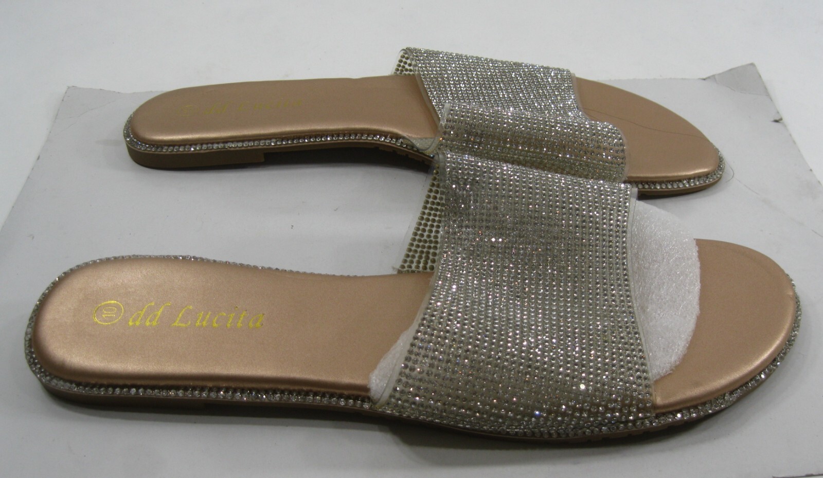 PANTOFOLA D’ORO NUOVI SANDALI DD LUCITA Slip On Oro ARGENTO PUNTA APERTA taglia 8