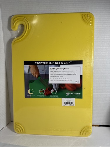 San Jamar Saf-T-Grip Polymer Cutting Board W/Safety Hook Yellow 12" x 18" x 0.5"