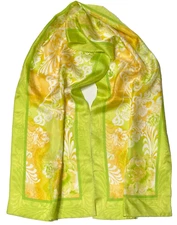 Adrienne Landau Studio Sheer Vintage Green Yellow White Floral Scarf Rectangular
