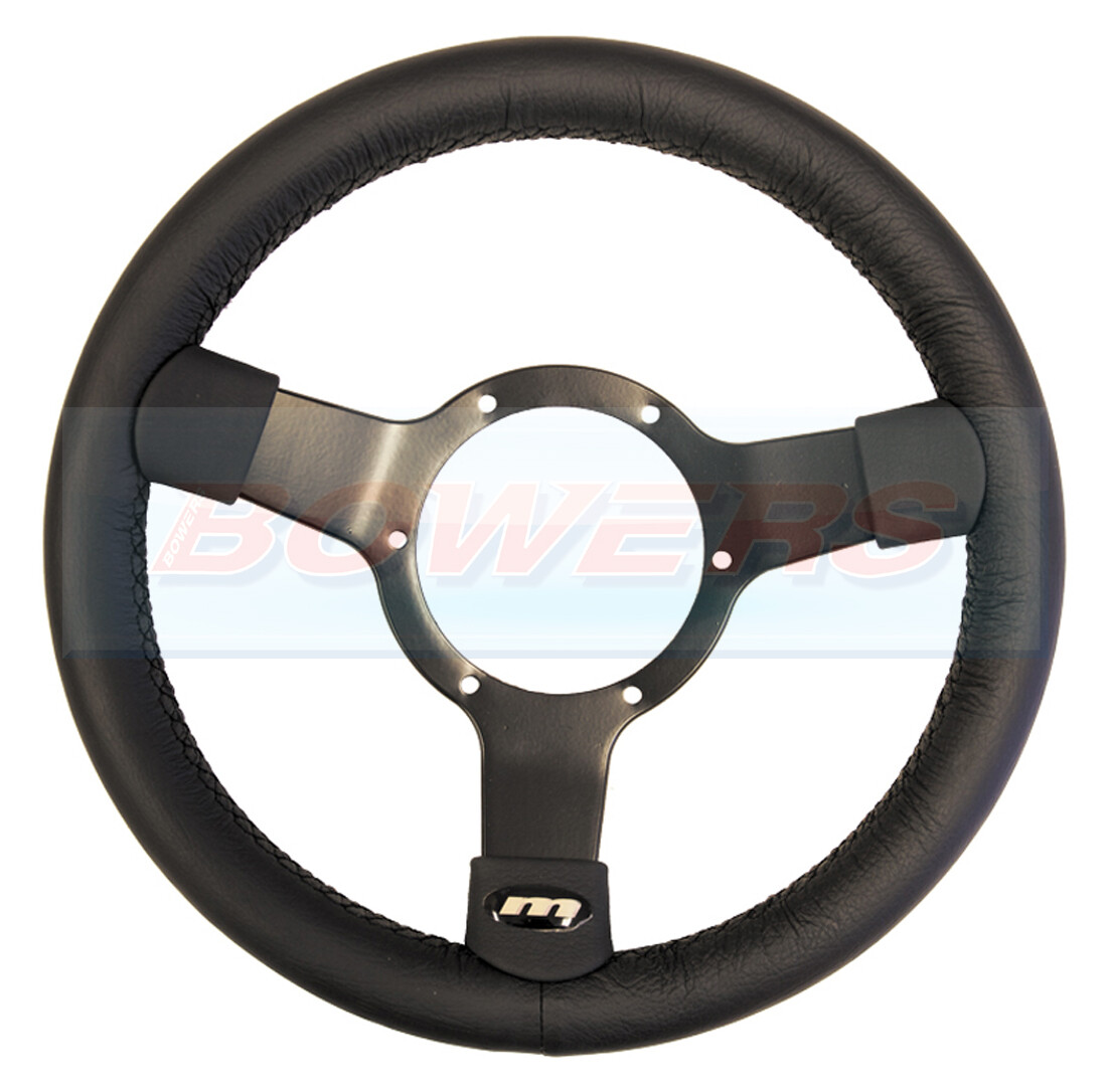 MOUNTNEY 12"" INCH BLACK VINYL STEERING WHEEL BLACK SEMI-DISHED CENTRE