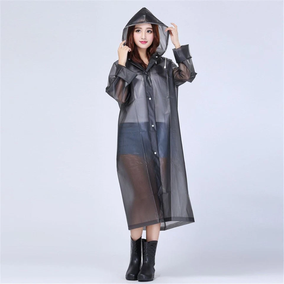 Top Quality Unisex PVC Raincoat Long Sleeve Hooded Waterproof Jacket Coat - Image 3 of 4