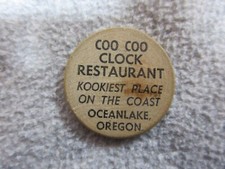 Vintage 1960's COO COO CLOCK RESTAURANT OCEAN LAKE Oregon WOODEN NICKEL