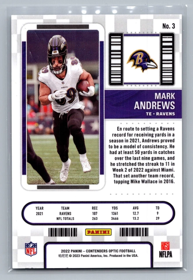 2022 Panini Contenders Optic #3 Mark Andrews Baltimore Ravens - Image 2 of 2