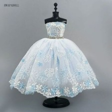 White Blue Floral Fashion Ballet Dress For 11.5" Girl Doll Outfit Accessories