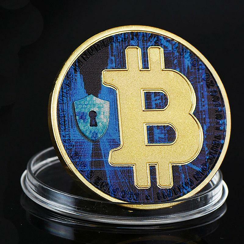 24k Gold Blue Bitcoin Satoshi Collection Gift Coin