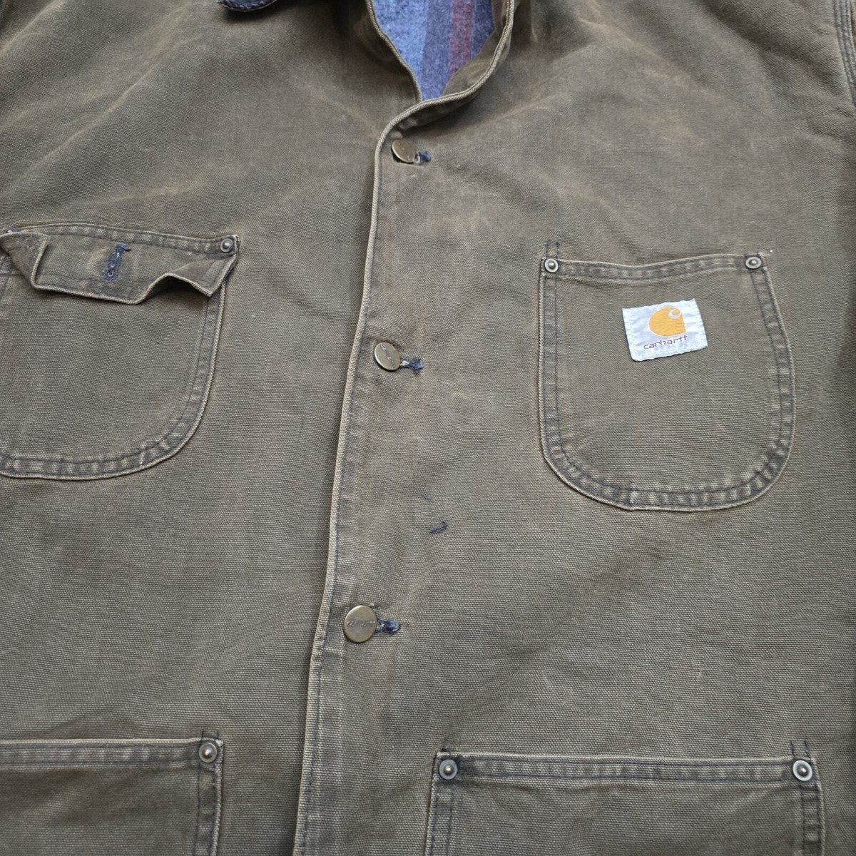 Carhartt C02 DKB Dark Brown Blanket Lined Chore Coat Jacket Size