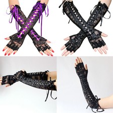 Gloves Fingerless Lace Long Lace-up Steampunk Punk Halloween UK Women's Gothic