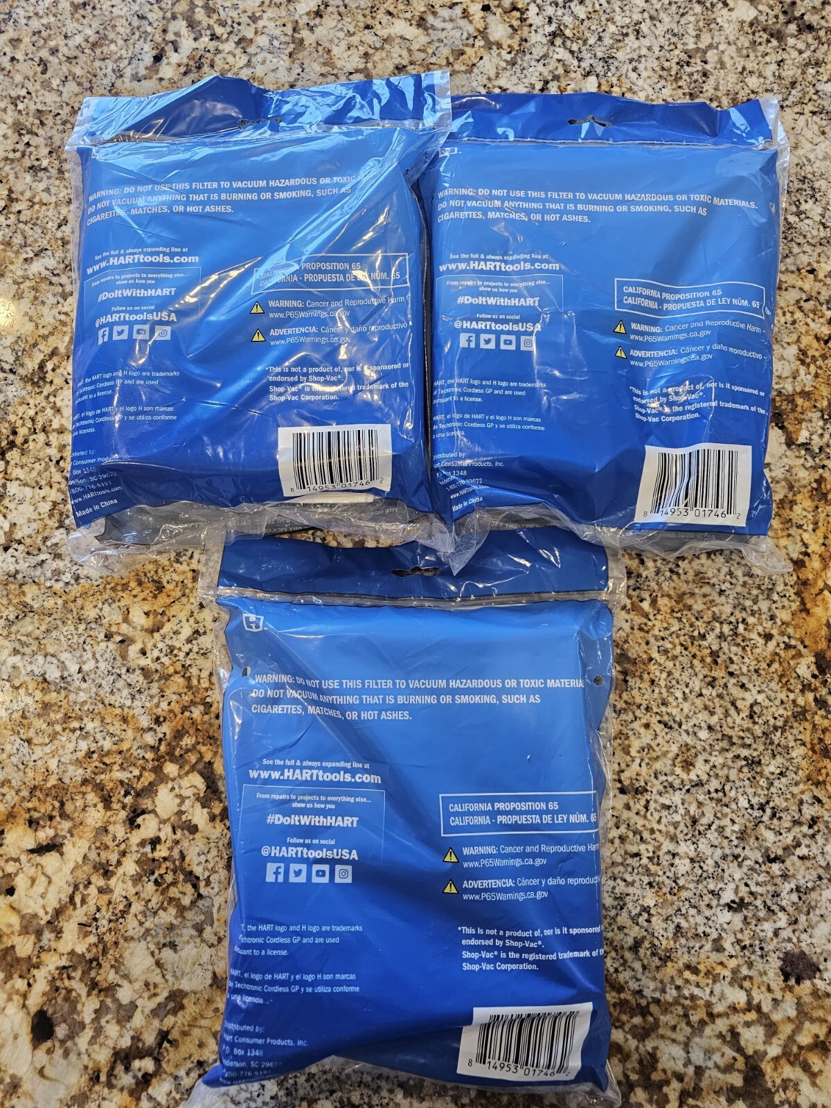 3 Brand New HART 616 Gallon Standard Vacuum Dry Dust Bags for ShopVac
