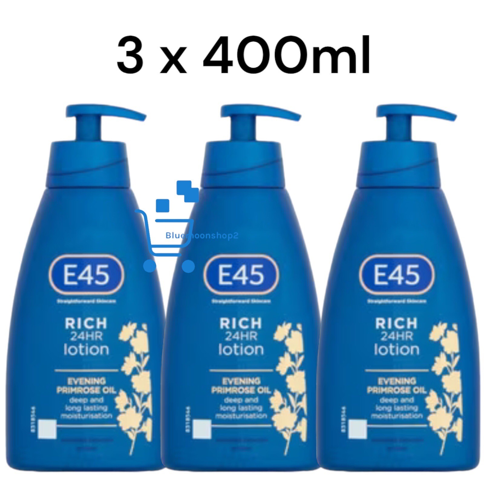 3 x 400ml E45 Rich 24 Hours Lotion With Evening Primrose Oil Dry