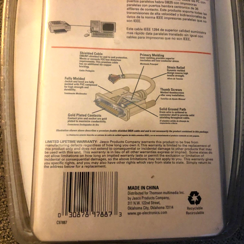 G.E. Printer Cable 6 foot - PC Compatible - New - Factory Sealed- IEEE 1284 Rare - Picture 7 of 7