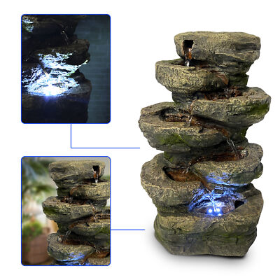 6-Tier Stone Tabletop Water Fountain with LED Lights - Soothing Water Sound