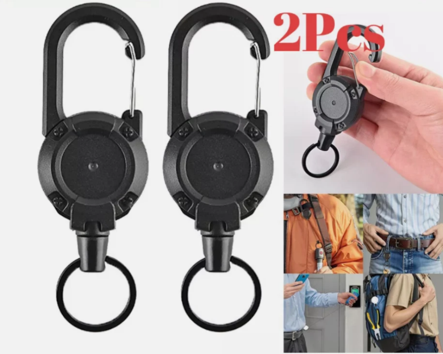 Heavy Duty Retractable Carabiner Keychain with Steel Cord for Badges & Keys  