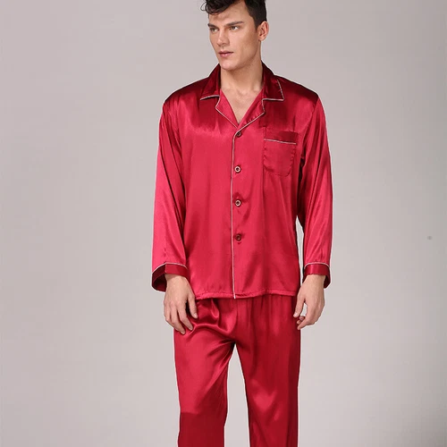 Men's Silk Satin Pajamas Pyjamas Set Long Sleeve Sleepwear Pijama Nightwear - Bild 47 von 50