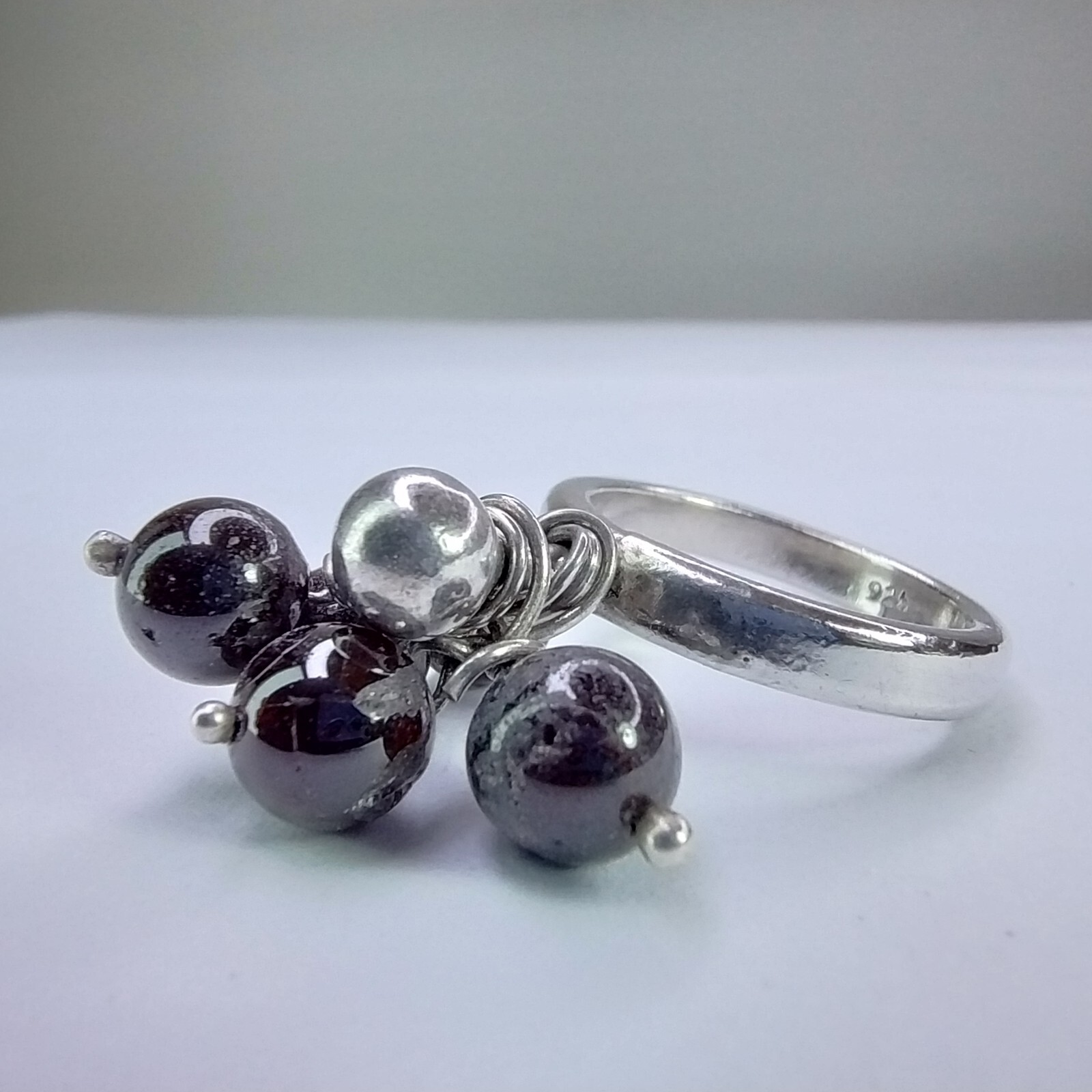 Sterling Silver 925 Hematite Crossover Ring Geome… - image 1