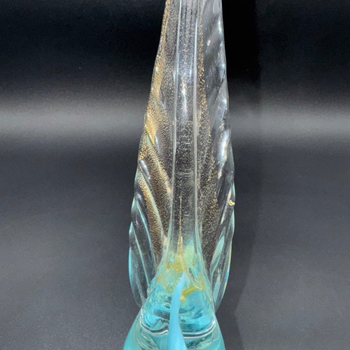 Murano Style Art Glass Pheasant Roadrunner Blue Gold Vaseline 13" - Picture 7 of 9