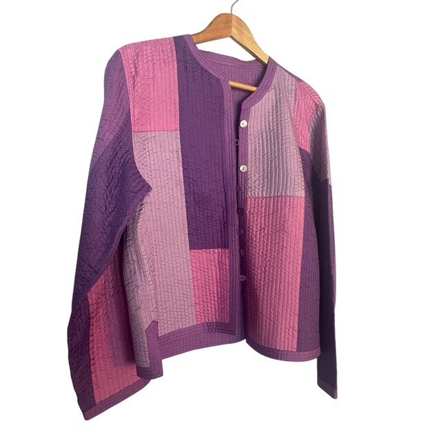 Quilted Jacket Patchwork Button Front Lightweight… - image 4