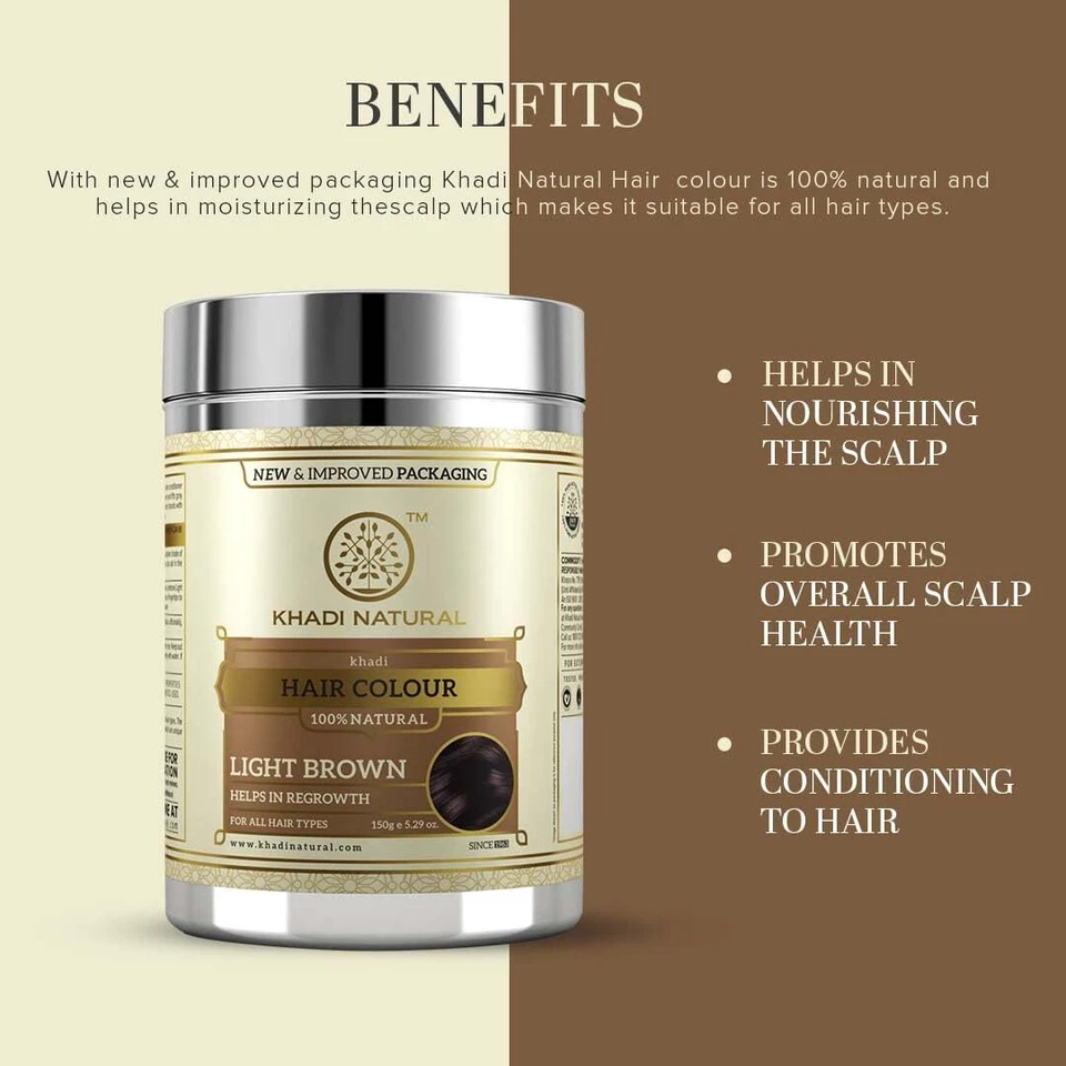 Color de cabello Khadi natural herbal marrón claro henna para todo tipo de cabello 150 g Foto 2 de 4