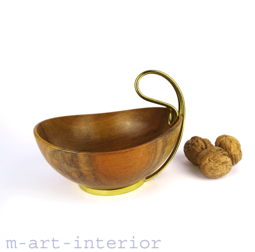 Vintage Walnut Wooden Bowl with Brass Handle, Grasoli, 1950s Italy - Picture 1 of 8