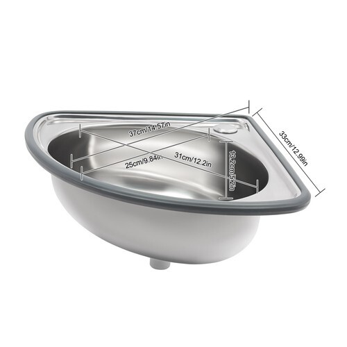 Stainless Steel Small Wall Mount Corner Bathroom Sink With Overflow Triangle - Picture 2 of 13