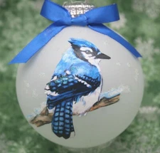 B008 Hand-made Christmas Ornament - wild bird - male blue jay (blue)