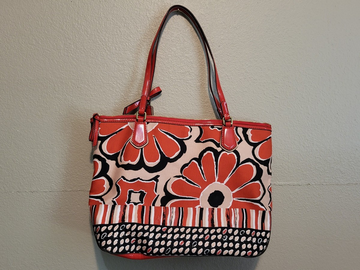 COACH Poppy レッド バッグ COACH Poppy Signature Logo Tomato Luxury Designer Tote