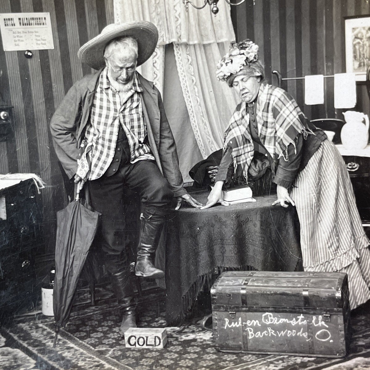 Man Stomps on Gold Bond Powder Box Stereoview Antique c1907 Y11308