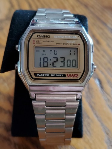 CASIO 593 A158WE Chronograph Silver Tone Quartz Digital Men's Watch | eBay