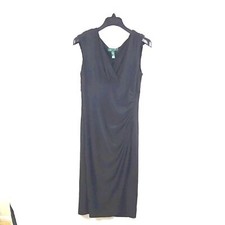Lauren Ralph Lauren Black Sheath Midi Dress Cowl Neck Sleeveless Sz 10