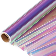 66 Ft Iridescent Cellophane Wrap Roll (17'' Wide X 66' Long) Transparent Iridesc