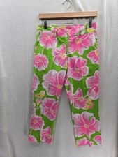 LILLY PULITZER Colorful Floral Green Pink Crop Capri Vintage Pants Size-4