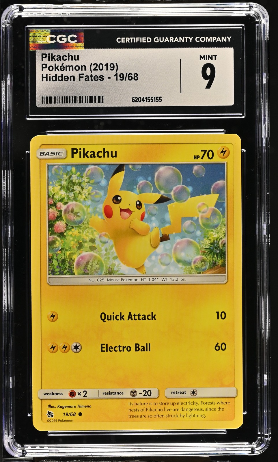 2019 Hidden Fates #19/68 Pikachu CGC 9