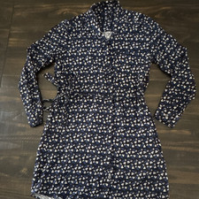 GAP Blue White Floral Shirt Dress Knee Length Collared Button Belted Size S