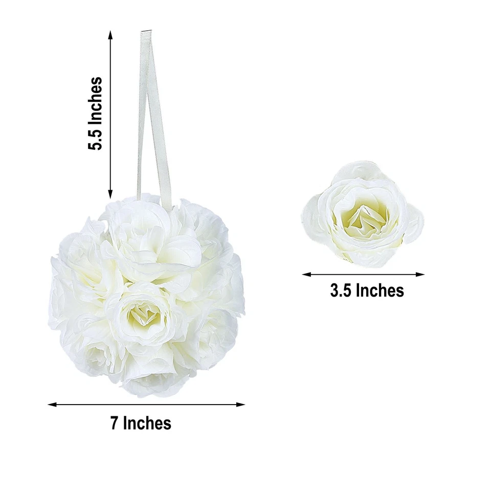 2 CREAM 7" Silk Roses Flowers Kissing Balls Wedding Party Events Centerpieces - Image 4 of 4