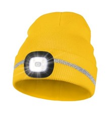 Reflective Stripe LED Beanie Safety High Visibility Winter Hat Bright Yellow