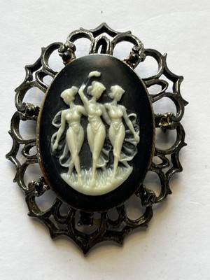 Vintage Three Graces Cameo Brooch & Pendent Carved 2.5 