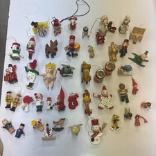 Lot of Vintage Wooden Christmas Ornaments Painted Wood 1980s 2"-3" Assortment