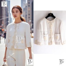 $7K CHANEL 12S Ivory Cotton Seashell Mosaic Jacket Karl Lagerfeld 36 40 42