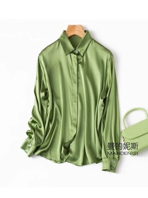 Pure Mulberry Silk Long Sleeve Button Down V Neck Workwear Blouse Top Shirts New