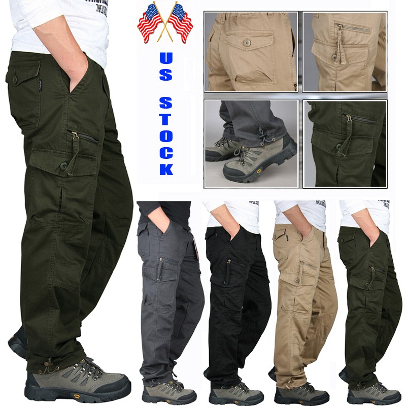 Cargo Pants for Men Relaxed Fit with Pockets Baggy Lightweight Rip-Stop Casual-image