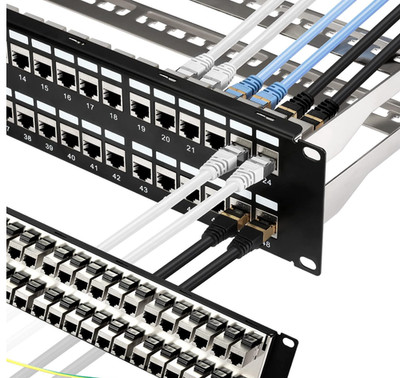 Rapink 48 Port Cat6A Patch Panel with Inline Keystone 10G Support, Shielded STP,