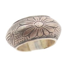 925 Sterling Silver Vintage Ring Engraved Floral Solid Wide Band Sz 9 RG34056