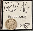 1921-D Mercury Silver Dime (AG+) About Good + Condition! Better Date! ENN Coins