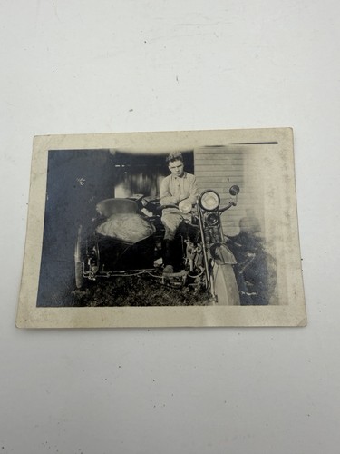 Vintage Motorcycle & Sidecar Picture Black & White 1950s In Garage SHIPS FREE US