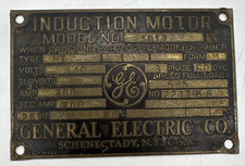 Vintage General Electric GE Induction Motor Brass Nameplate - Schenectady, NY